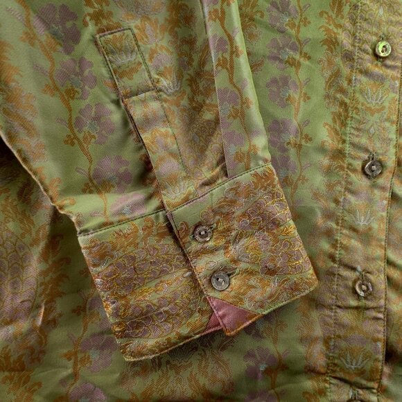 Robert Graham Women Shiny Floral Print Button Up Small Shirt Green Pink L/S - Picture 11 of 16